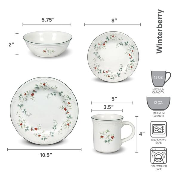 Pfaltzgraff Winterberry 16-Piece Dinnerware Set Service for 4 Christmas Holiday - Picture 2 of 8